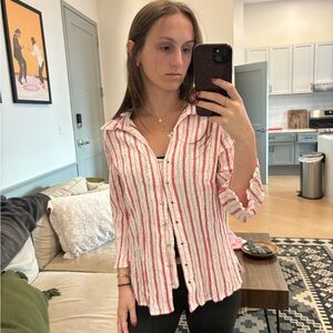 Faded Glory Pink and White Striped Button-Down Shirt